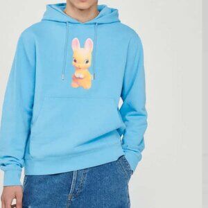 NEW Sandro Pullover Bunny Rabbit Graphic‎ Hoodie Light Blue M